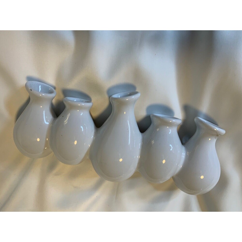 White 5 Connected Ceramic Bud Vases Pretty Rare